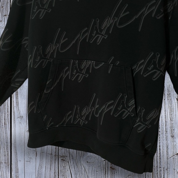 Jordan Flight Essentials All Over Print Mens Fleece Pullover Hoodie Black Medium - Picture 3 of 7